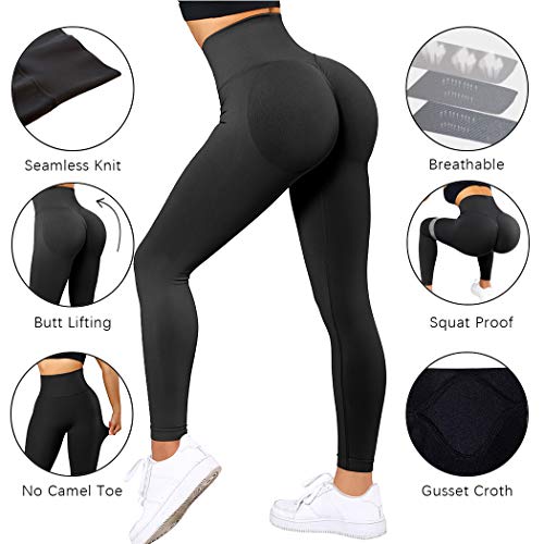 SUUKSESS Scrunch Butt Lifting Seamless Leggings for Women Booty High Waisted Workout Yoga Pants (Black, L) - Image 4
