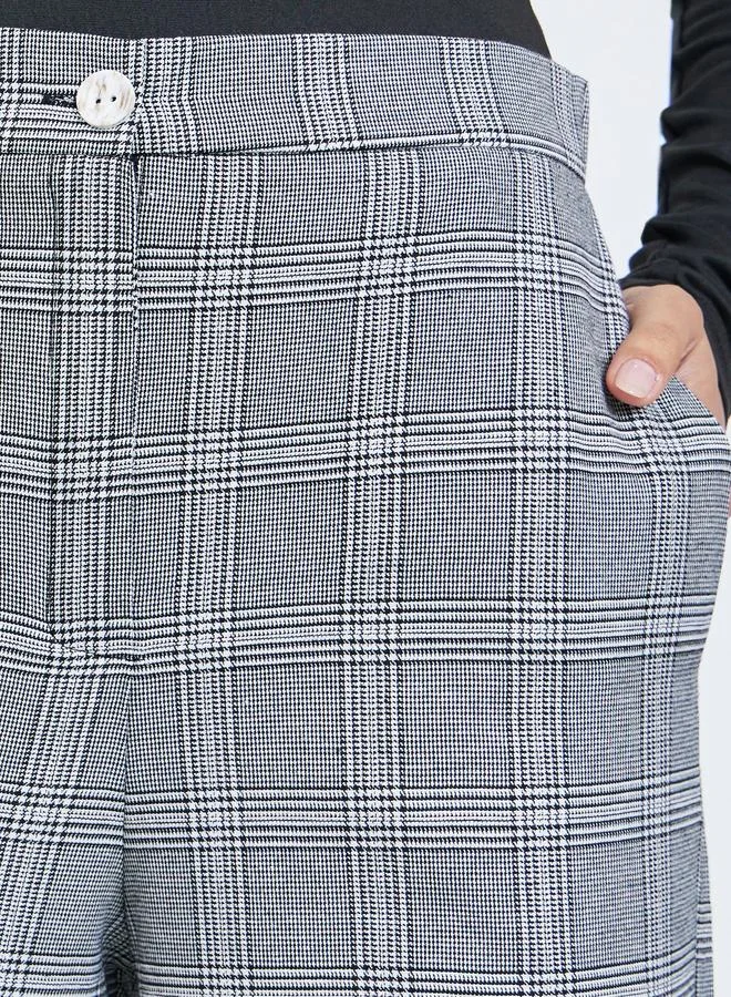 Styli Grey Checked Wide Leg Trousers