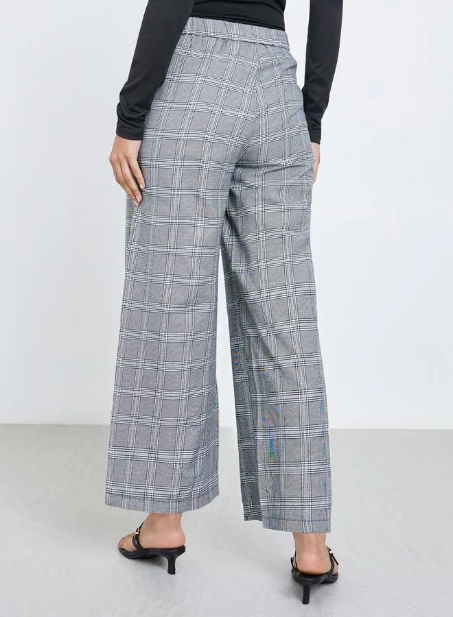 Styli Grey Checked Wide Leg Trousers