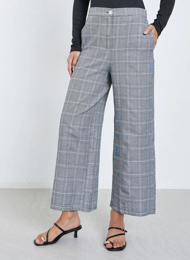Styli Grey Checked Wide Leg Trousers