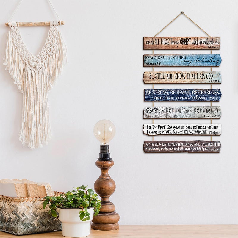 Yookeer Christian Wall Art Office Religious Wall Decor for Prayer Room Inspirational Wooden Bible Verses Bathroom Scripture Art Meditation Inspirational Hanging Wood Sign (English Style) - Image 3