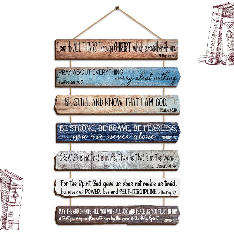 Yookeer Christian Wall Art Office Religious Wall Decor for Prayer Room Inspirational Wooden Bible Verses Bathroom Scripture Art Meditation Inspirational Hanging Wood Sign (English Style) - Image 1