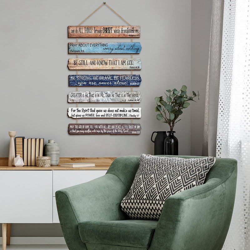 Yookeer Christian Wall Art Office Religious Wall Decor for Prayer Room Inspirational Wooden Bible Verses Bathroom Scripture Art Meditation Inspirational Hanging Wood Sign (English Style) - Image 5