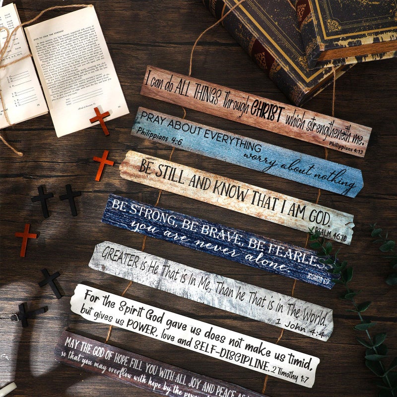Yookeer Christian Wall Art Office Religious Wall Decor for Prayer Room Inspirational Wooden Bible Verses Bathroom Scripture Art Meditation Inspirational Hanging Wood Sign (English Style) - Image 4