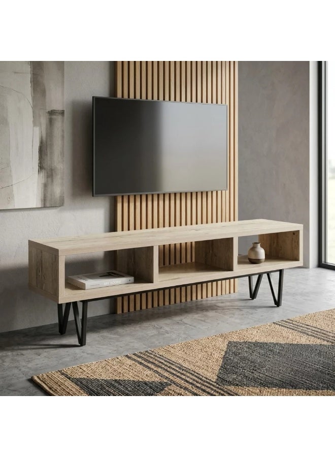 AL Hadaya Mall Modern Design Plasma TV Unit Table Stand Beige 160x30x50 cm Media Console Entertainment Center for Living Room Furniture - Image 1