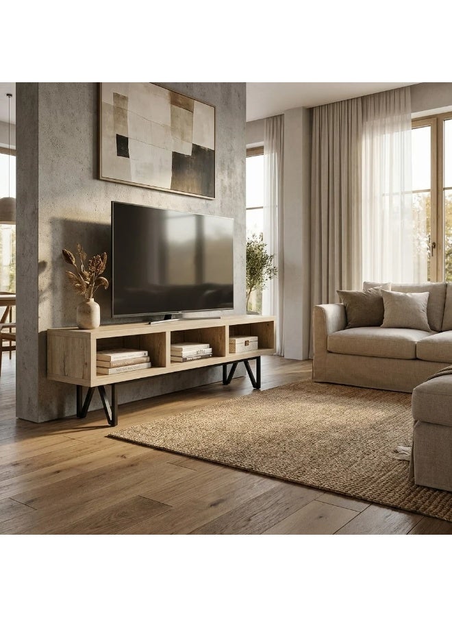 AL Hadaya Mall Modern Design Plasma TV Unit Table Stand Beige 160x30x50 cm Media Console Entertainment Center for Living Room Furniture - Image 2