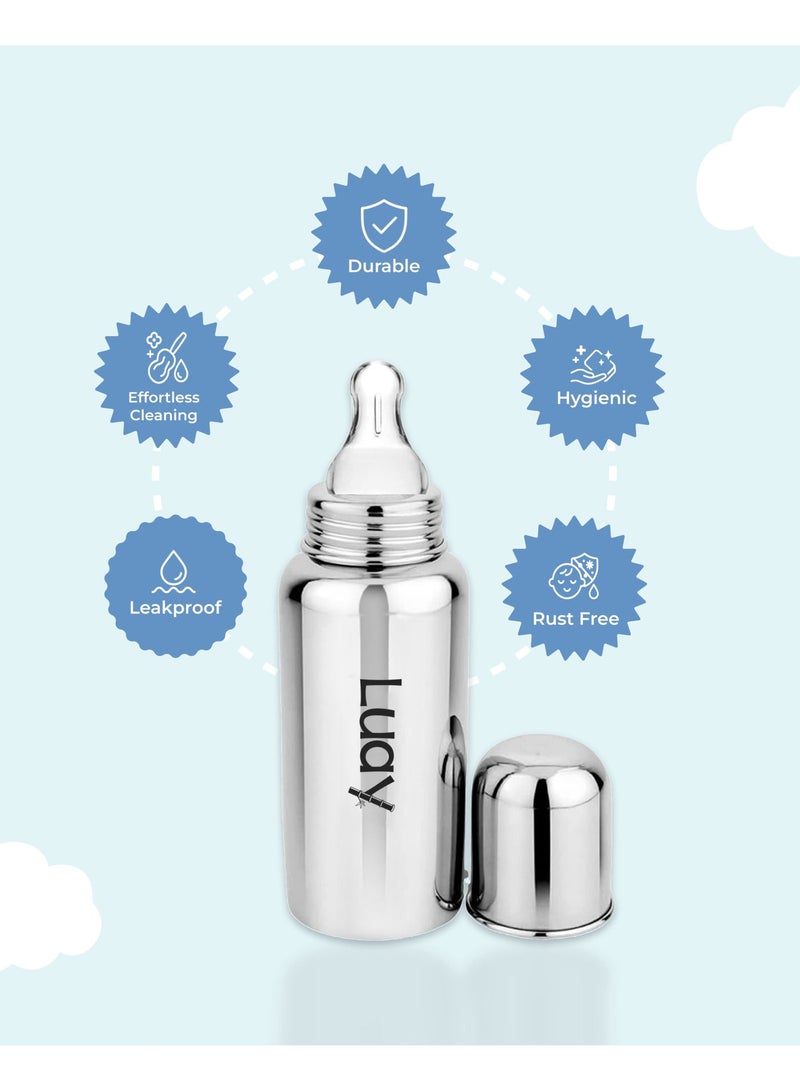 Luay Stainless Steel Baby Feeding Bottle 250 ml Includes 3 Extra Soft Silicone Nipples | BPA-Free & Plastic-Free Infant Milk Bottle | Anti-Colic Newborn & Baby Bottle - Image 4
