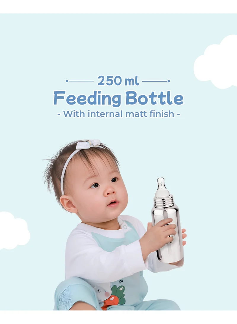 Luay 1 Bottle + 3 Nipples Luay Stainless Steel Baby Feeding Bottle 250 ml Includes 3 Extra Soft Silicone Nipples | BPA-Free & Plastic-Free Infant Milk Bottle | Anti-Colic Newborn & Baby Bottle  | Best Price UAE