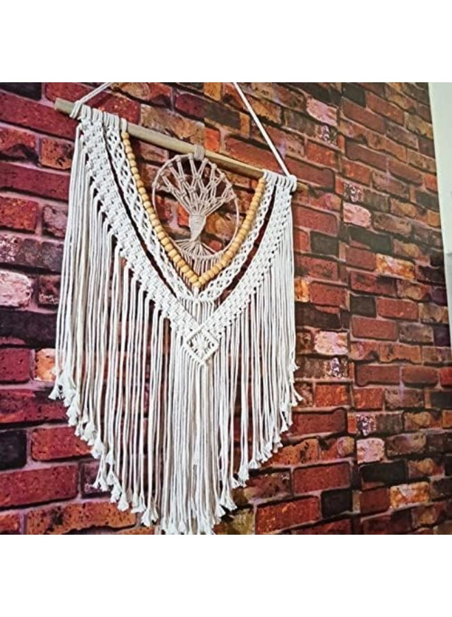 انتيكيانو مكرمية للتعليق على الحائط ديكور حائط شجرة حياة أبيض - Image 1