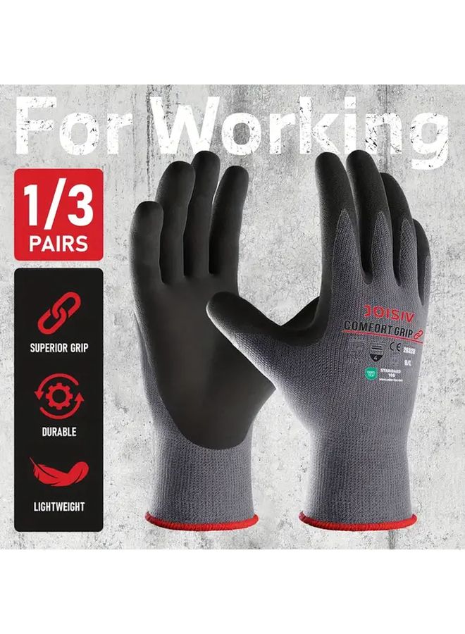 XL 3 Pairs Micro Foam Nitrile Coated Work Gloves Touchscreen Lightweight for Garden Automotive - Image 2