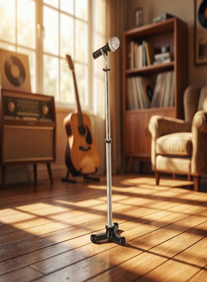 HaiFafafaing Miniature Dollhouse Accessories 1:12 Scale Miniature Scene Microphone with Stand Black Dollhouse Furniture DéCor Doll's Microphone - Image 4