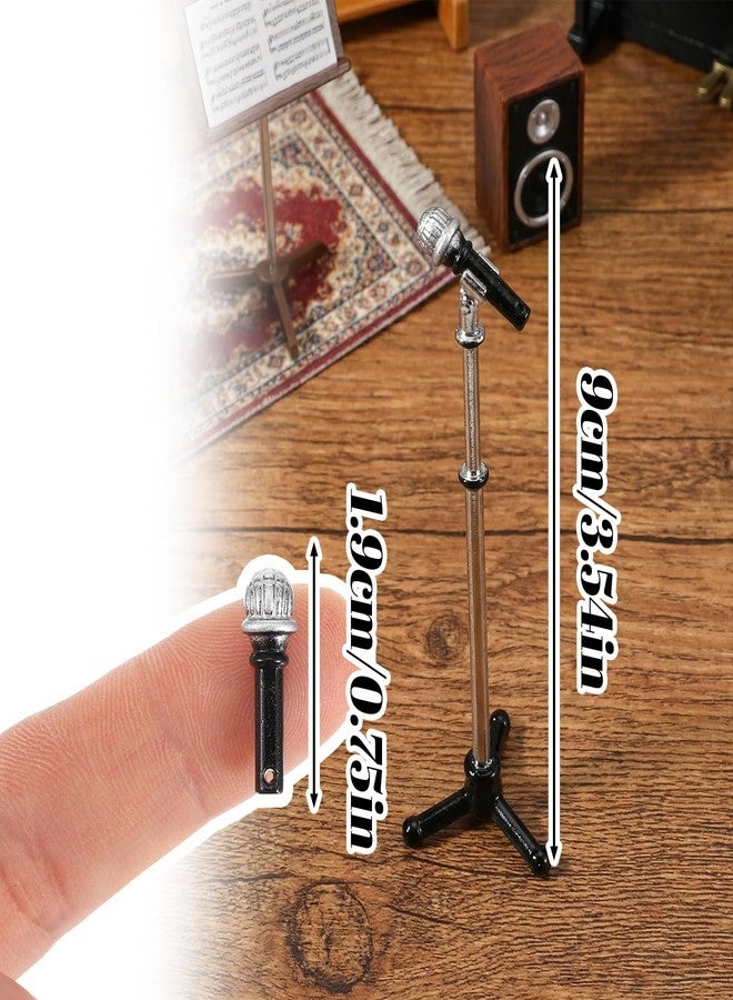 HaiFafafaing Miniature Dollhouse Accessories 1:12 Scale Miniature Scene Microphone with Stand Black Dollhouse Furniture DéCor Doll's Microphone - Image 2