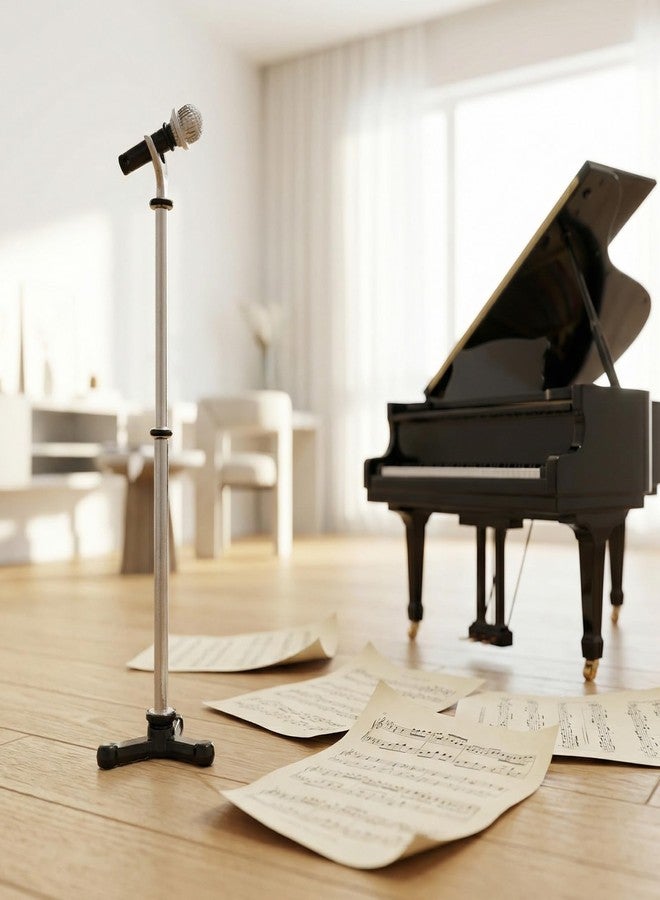 HaiFafafaing Miniature Dollhouse Accessories 1:12 Scale Miniature Scene Microphone with Stand Black Dollhouse Furniture DéCor Doll's Microphone - Image 5