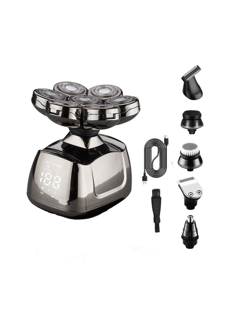 سكال شيفر ماكينة حلاقة الرأس جولد برو للرجال الرطبة والجافة، 4 شفرات لتشذيب الشعر مع محول USB أمريكي وكابل شحن، ماكينة حلاقة دوارة قابلة لإعادة الشحن 4D - Image 1