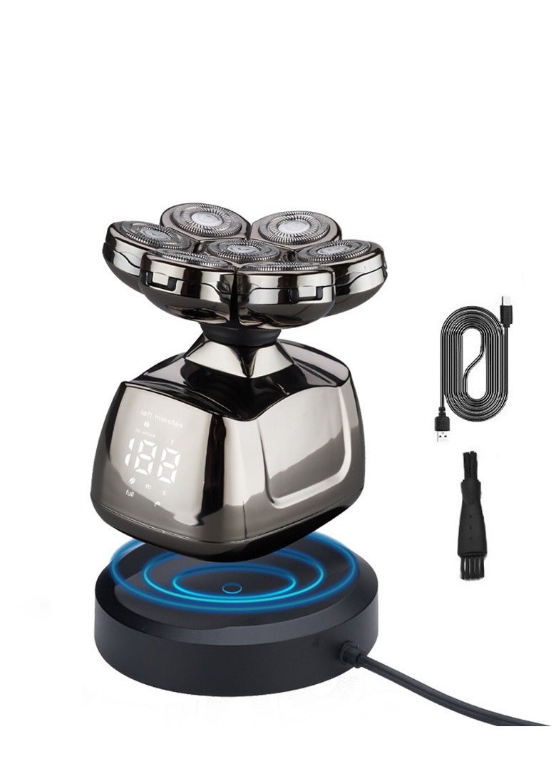 سكال شيفر ماكينة حلاقة الرأس جولد برو للرجال الرطبة والجافة، 4 شفرات لتشذيب الشعر مع محول USB أمريكي وكابل شحن، ماكينة حلاقة دوارة قابلة لإعادة الشحن 4D - Image 2