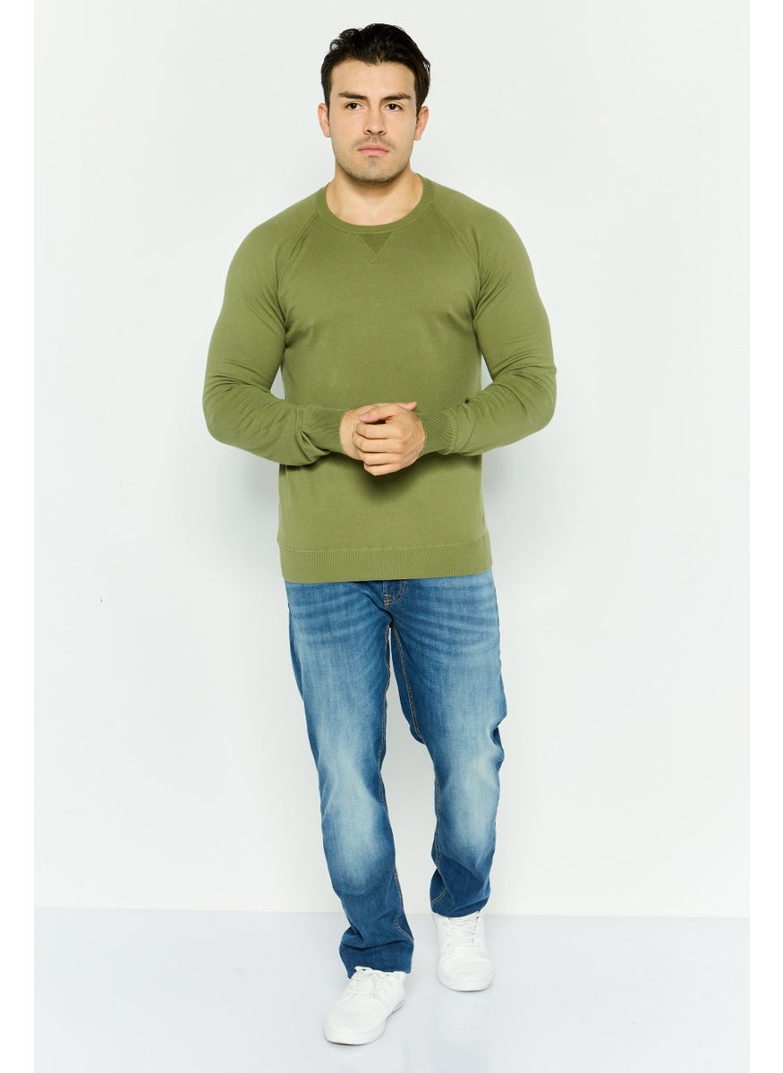 TRUSSARDI JEANS Men Crew Neck Long Sleeve Solid Sweatshirt, Olive  - Image 2