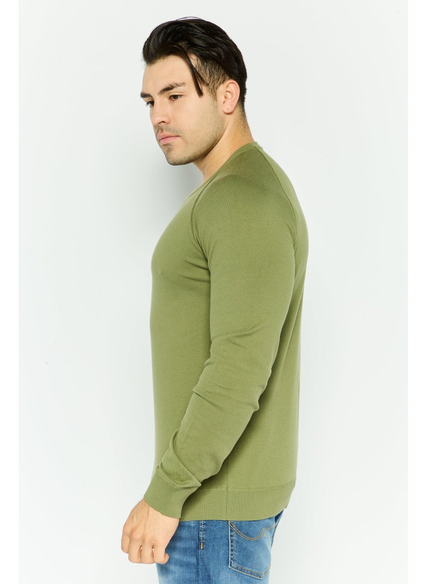 TRUSSARDI JEANS Men Crew Neck Long Sleeve Solid Sweatshirt, Olive  - Image 3