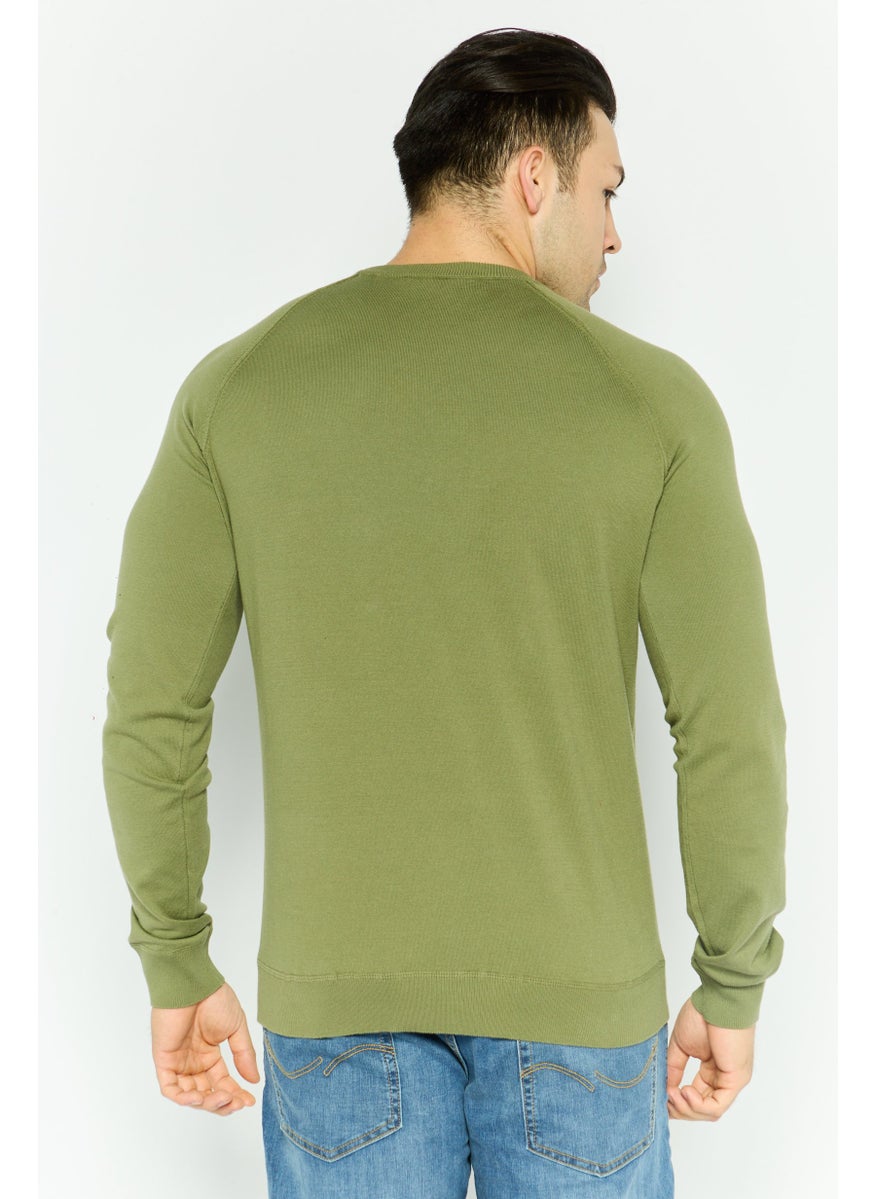 TRUSSARDI JEANS Men Crew Neck Long Sleeve Solid Sweatshirt, Olive  - Image 4