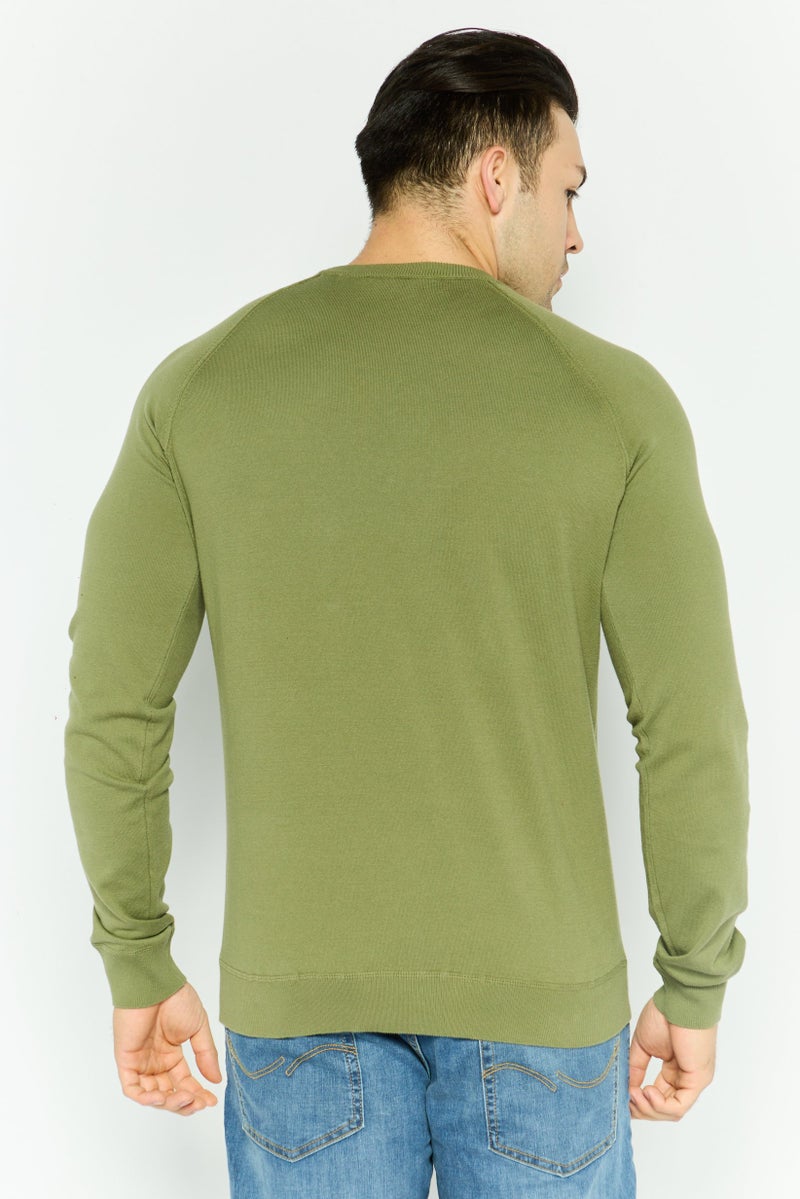 Trussardi Jeans Men Crew Neck Long Sleeve Solid Sweatshirt, Olive - Image 4