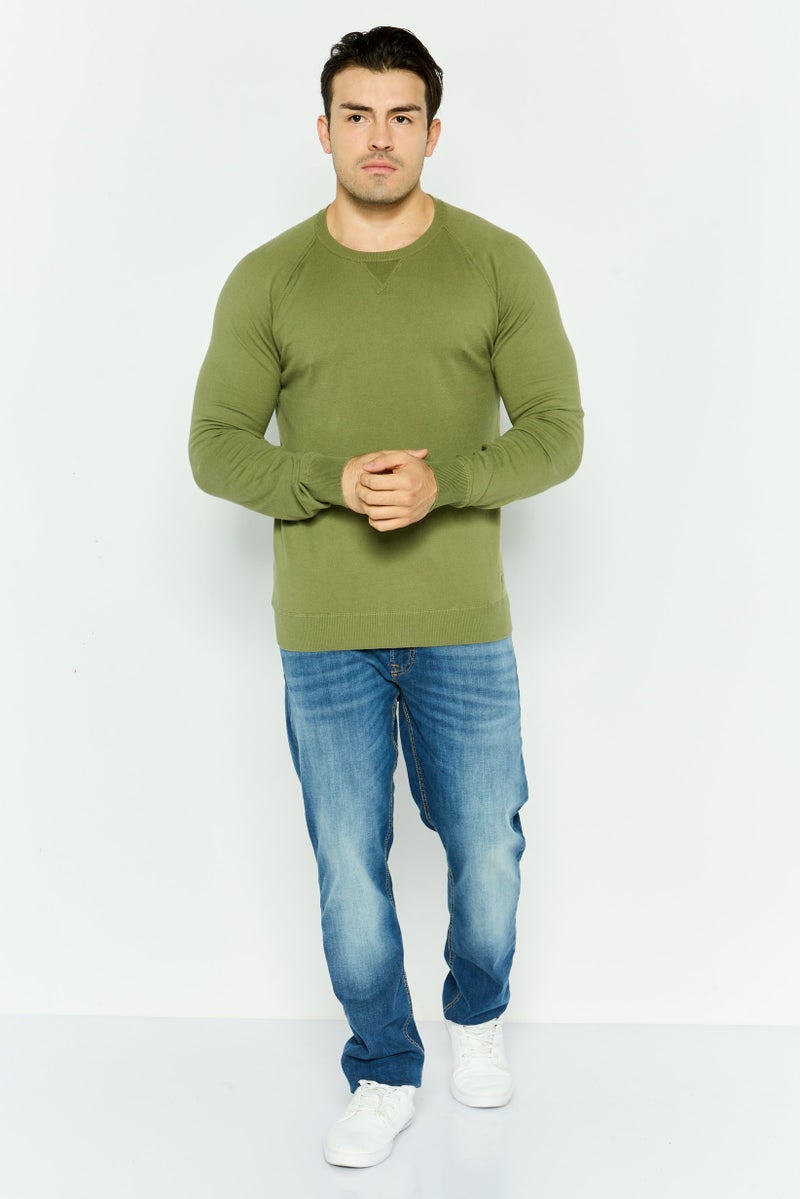 Trussardi Jeans Men Crew Neck Long Sleeve Solid Sweatshirt, Olive - Image 2