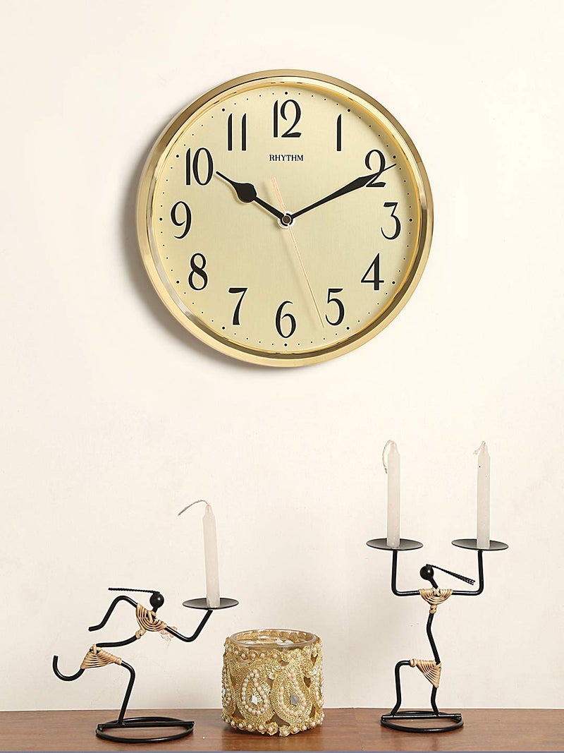 RHYTHM (Japan Plastic Round Clock Value Added Wall Clock 3D Numerals, Silent Silky Move Plastic Case Analogue ⌀24x24x5.0cms - Image 1