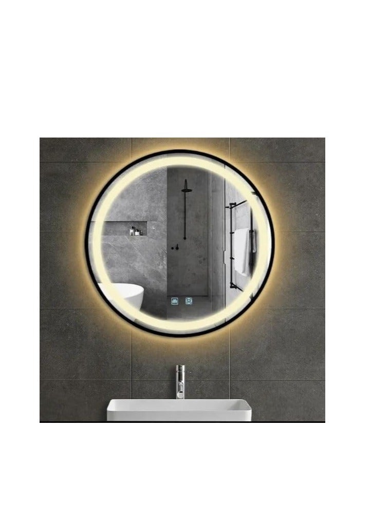 ديكور هيلز مرآة حمام دائرية بإضاءة LED بيضاء من Decorhills، إطار ذهبي غير لامع، مثبتة على الحائط، قابلة للتعتيم، مضادة للضباب، زر ذاكرة، مقاومة للماء - Image 1