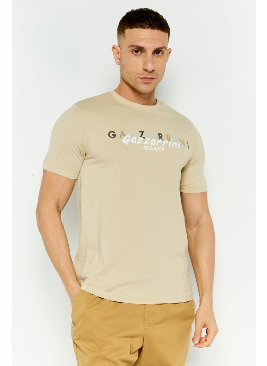 Gazzarrini Men Crew Neck Short Sleeves Graphic Print T-shirt, Beige  - Image 1