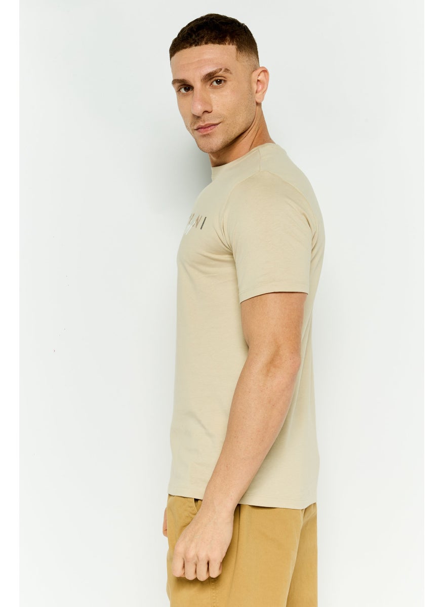 Gazzarrini Men Crew Neck Short Sleeves Graphic Print T-shirt, Beige  - Image 3
