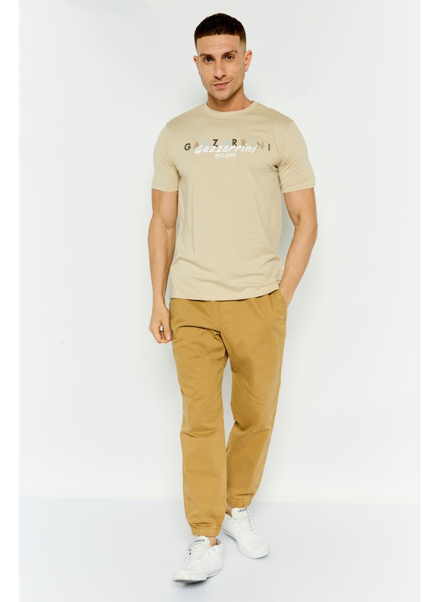 Gazzarrini Men Crew Neck Short Sleeves Graphic Print T-shirt, Beige  - Image 4