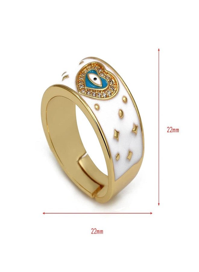 Zivom® Heart Evil Eye White Enamel Gold Copper American Diamond Adjustable Ring for Women - Image 5