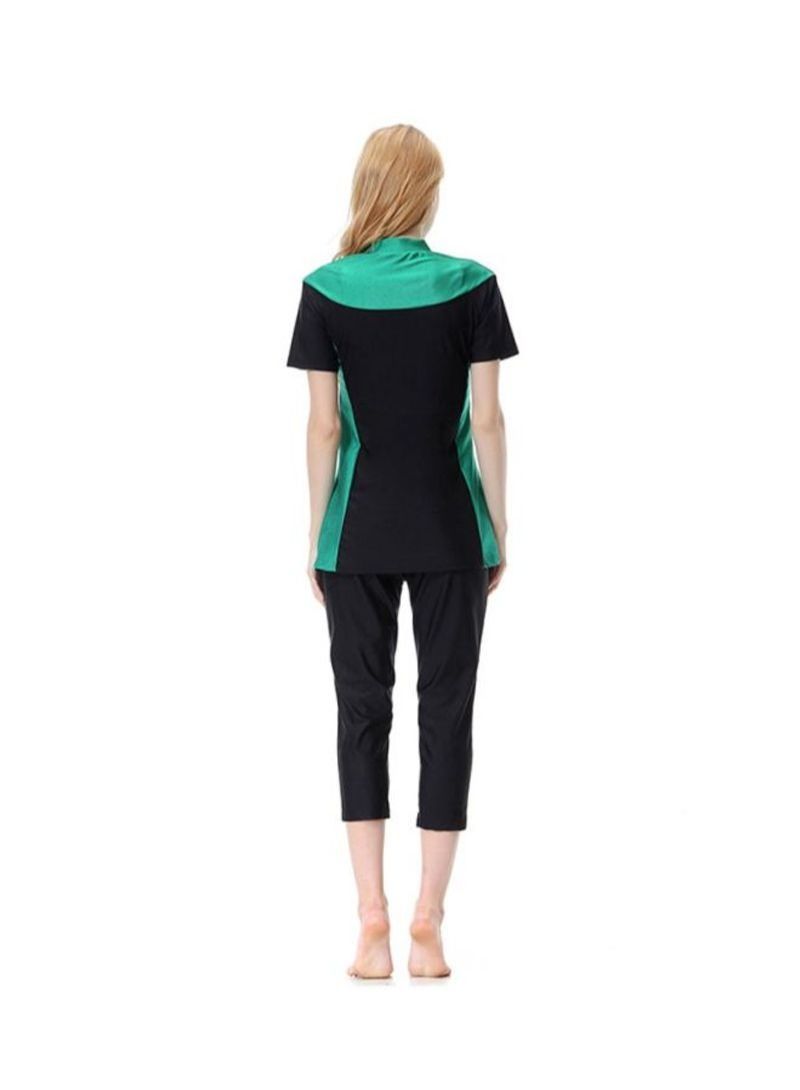 NIBEMINENT 3-Piece Short Sleeve Burkini Black/Green - Image 2