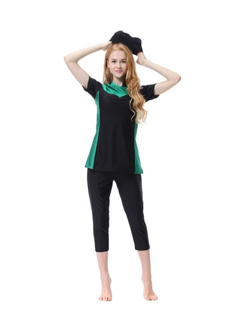 NIBEMINENT 3-Piece Short Sleeve Burkini Black/Green - Image 1