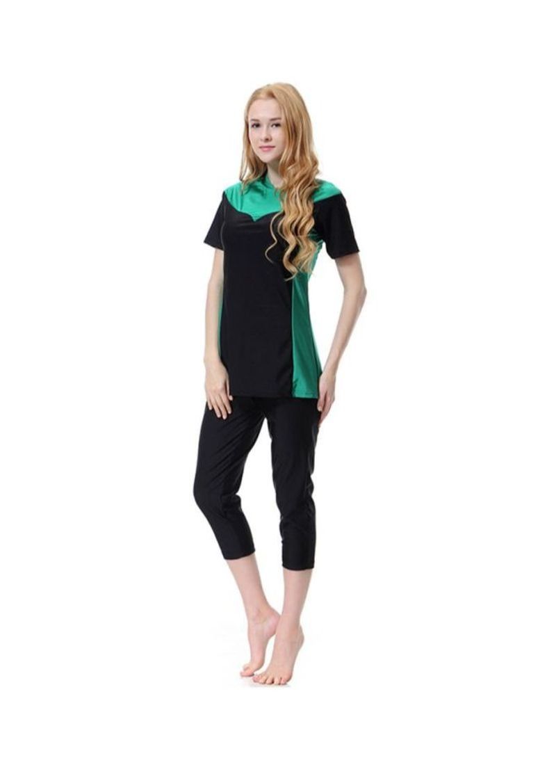 NIBEMINENT 3-Piece Short Sleeve Burkini Black/Green - Image 3