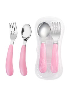 VANRA VANRA 2 Pieces Toddler Fork and Spoon Set with Travel Case 18/8 Stainless Steel Toddler Utensils Kids Silverware Children Flatware Child Cutlery Set for School Lunch Box (Pink)  - Image 1