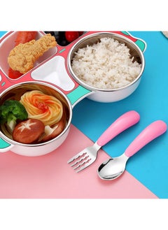 VANRA VANRA 2 Pieces Toddler Fork and Spoon Set with Travel Case 18/8 Stainless Steel Toddler Utensils Kids Silverware Children Flatware Child Cutlery Set for School Lunch Box (Pink)  - Image 4