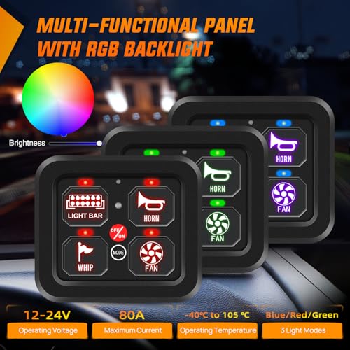 Nilight 4 Gang Switch Panel RGB 12V 24V Circuit Control Relay System - Image 4