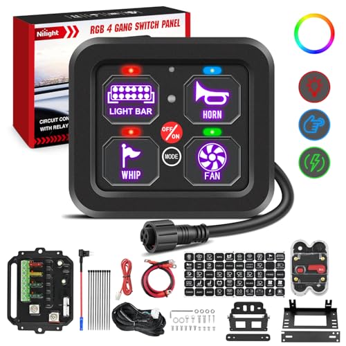 Nilight 4 Gang Switch Panel RGB 12V 24V Circuit Control Relay System - Image 1