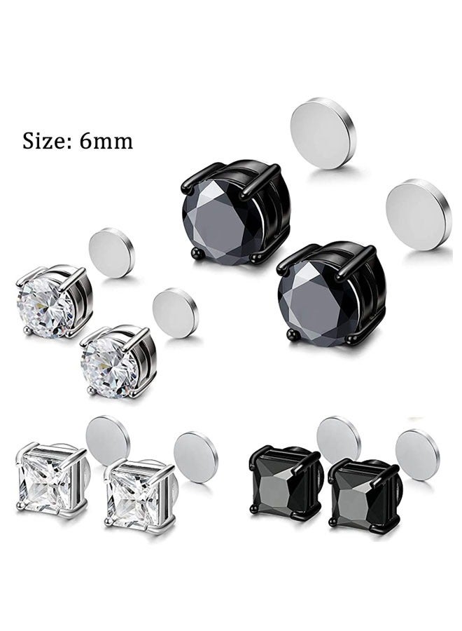 6 Pairs Magnetic Stud Earrings for Womens Mens Stainless Steel Non Piercing Magnetic Earrings Clip on Earrings Inlaid Cubic Zirconia Earrings Set 6mm - Image 4
