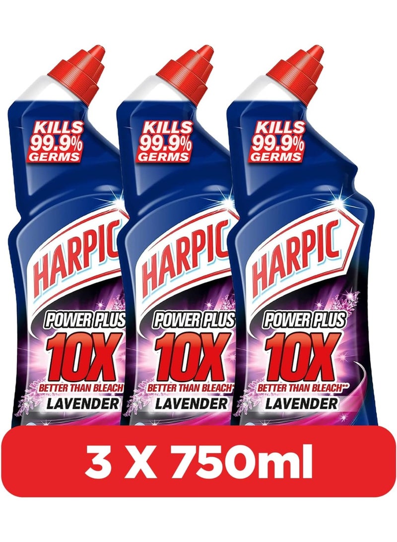 Harpic Power Plus Toilet Cleaner, Lavender Scent, 750ml x 3 - Image 1