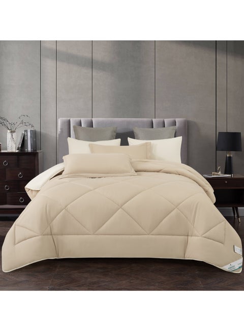 Lightweight Comforter Set 6-Pcs Double Size(200x200 Cm) Solid Bedding Comforter Sets With Plain Diamond Quilting And Down Alternative Filling Taupe