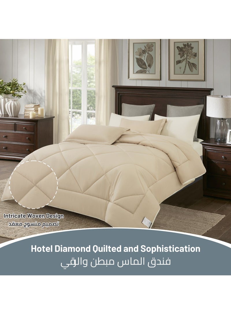 Donetella - Lightweight Comforter Set 6-Pcs Double Size(200x200 Cm) Solid Bedding Comforter Sets With Plain Diamond Quilting And Down Alternative Filling Taupe - Image 1
