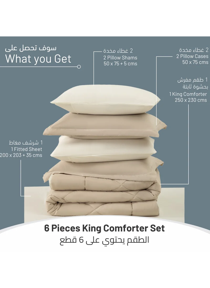 Donetella Lightweight Comforter Set 6-Pcs Double Size(200x200 Cm) Solid Bedding Comforter Sets With Plain Diamond Quilting And Down Alternative Filling Taupe