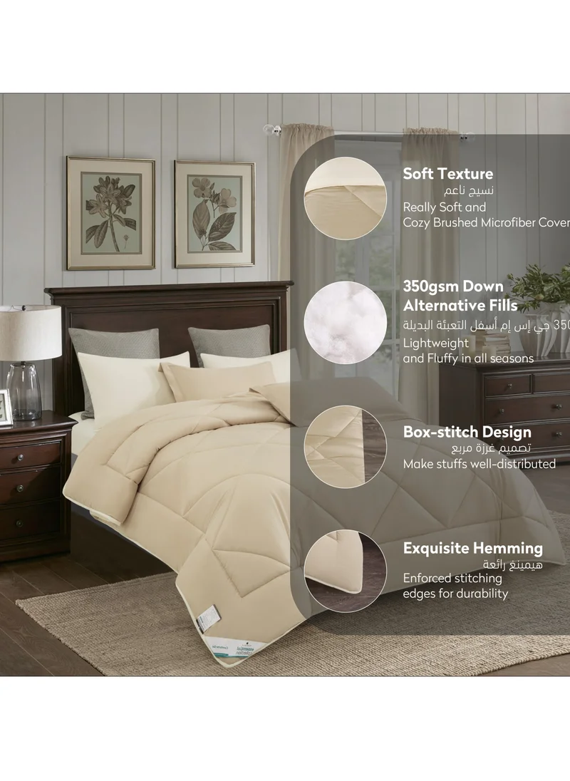 Donetella Lightweight Comforter Set 6-Pcs Double Size(200x200 Cm) Solid Bedding Comforter Sets With Plain Diamond Quilting And Down Alternative Filling Taupe