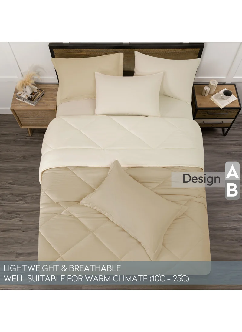 Donetella Lightweight Comforter Set 6-Pcs Double Size(200x200 Cm) Solid Bedding Comforter Sets With Plain Diamond Quilting And Down Alternative Filling Taupe