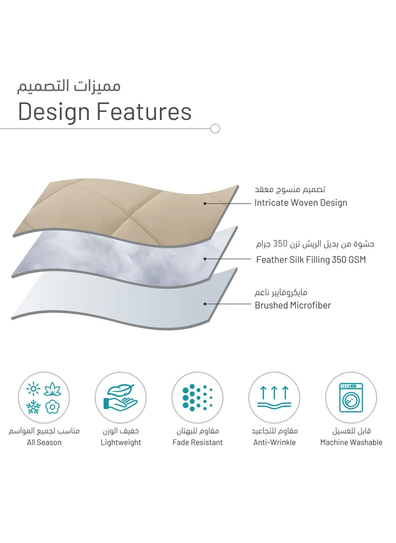 Donetella Lightweight Comforter Set 6-Pcs Double Size(200x200 Cm) Solid Bedding Comforter Sets With Plain Diamond Quilting And Down Alternative Filling Taupe