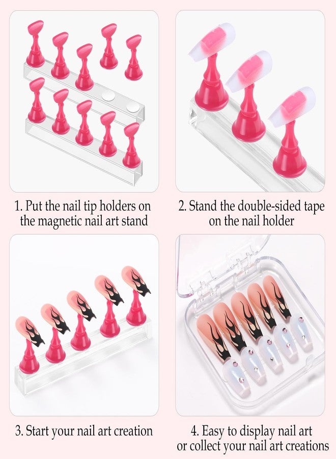 Etercycle Nail Stand Acrylic Nail Art Display Stand Practice Nail Holder for Painting Nails Magnetic Practice Stands with Double-sided Tape For Home DIY Salon Supplies (Rose pink) - Image 3