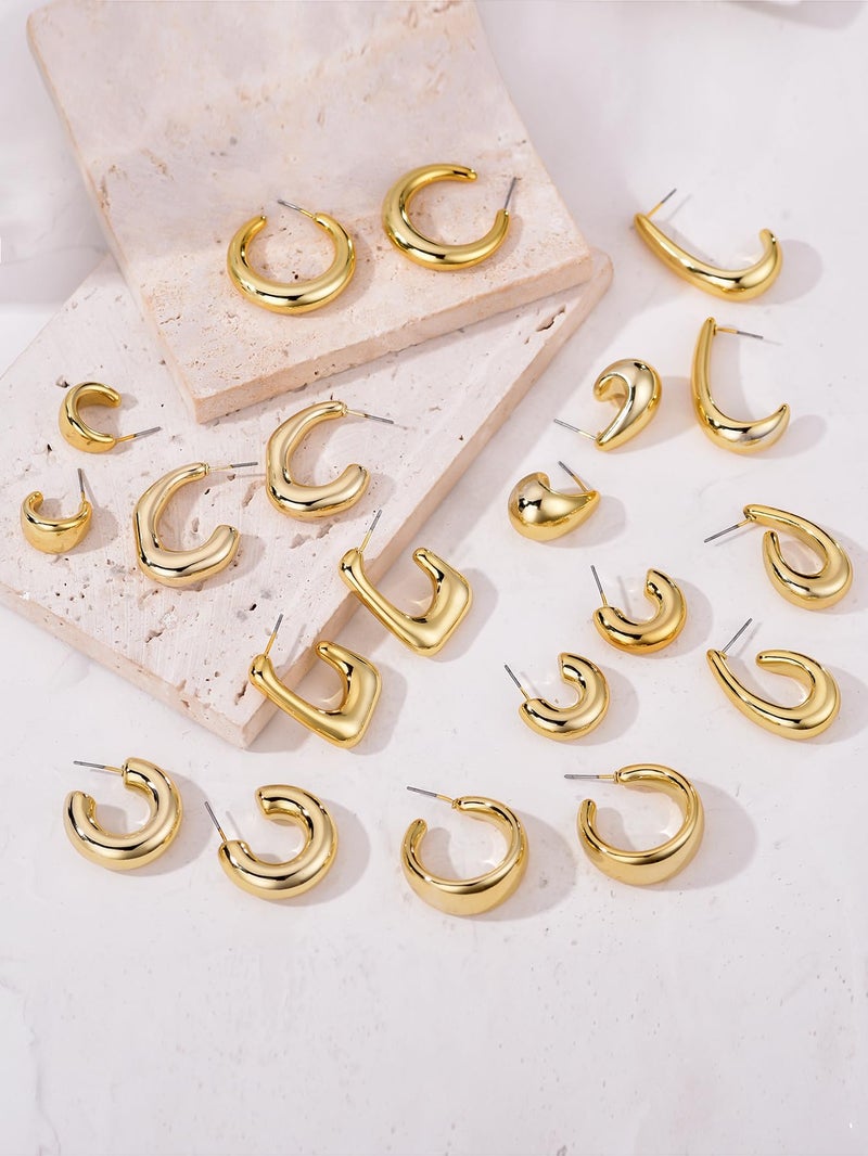 FOURPG 10 Pairs Chunky Gold Earrings for Women Hypoallergenic Trendy Thick Gold Plated Hoop Earrings Set Lightweight Jewelry - Image 4
