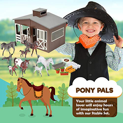 Constructive Playthings Deluxe Toy Horse Stable Playset with 8 Horse Toys and Accessories BPAFree Farm Set Use for Christmas Gifts and Birthday Gifts Brown 23 pc Toddler Toys for 3 Years Up - Image 5