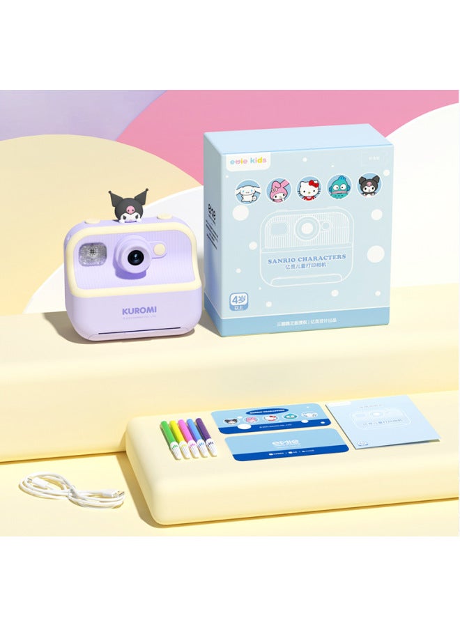 Generic Yi Mi Sanrio Kulomi Children's Print Camera Polaroid Camera HD Camera Photographable Toy-Color:M8 Kuromi  - Image 1