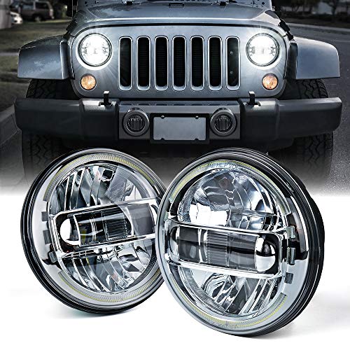Xprite 7 Inch LED Headlights DOT Approved Compatible with 1997-2018 Jeep Wrangler JK LJ CJ TJ Hummer H1 H2, Halo Ring, DOT Approved, High/Low Beam, Plug & Play, Chrome - Image 1